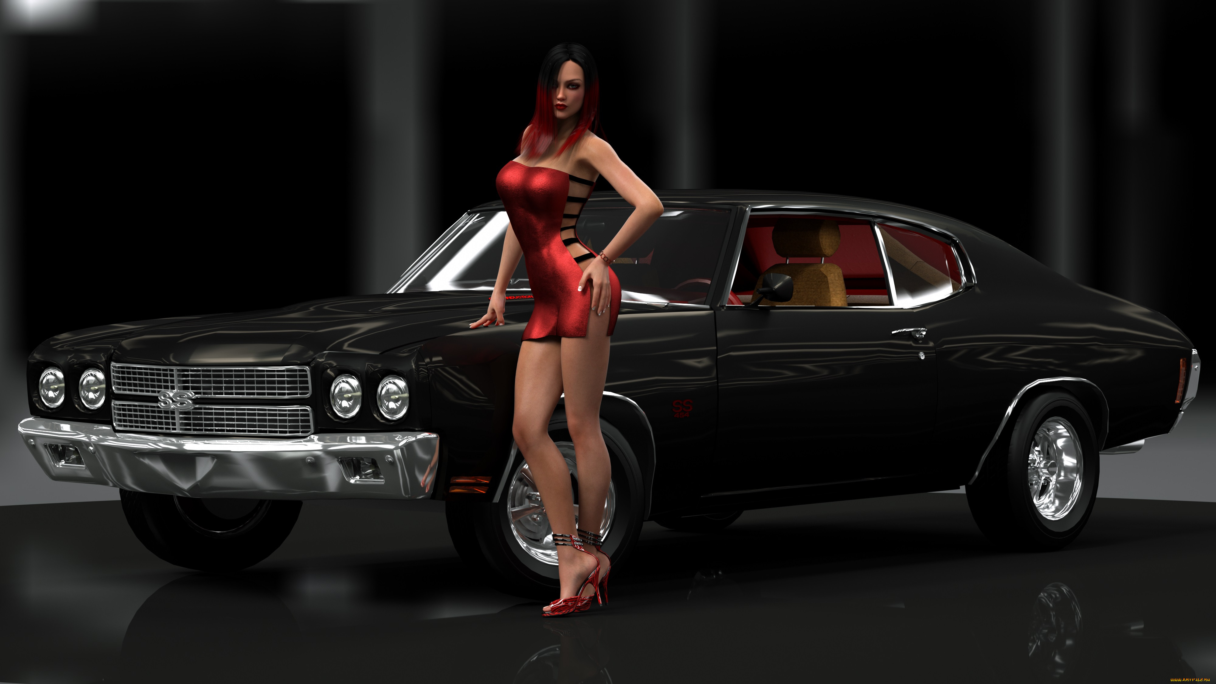 Обои Автомобили 3D Car&Girl, обои для рабочего стола, фотографии автомобили,  3d car&girl, фон, автомобиль, взгляд, девушка Обои для рабочего стола,  скачать обои картинки заставки на рабочий стол.